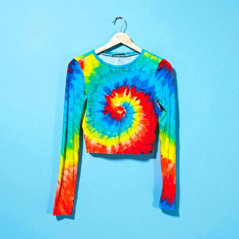Alice + Olivia Multicolor Tie-Dye Long Sleeve Crop Top